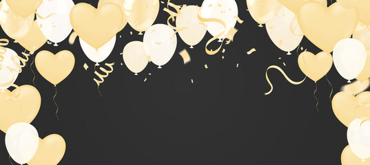 Happy Birthday balloons Gold celebration background with confetti.