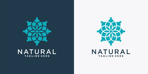 Natural logo design line art style with creative flower concept