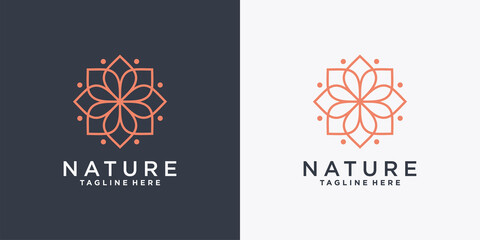 Nature logo design line art style with creative flower concept