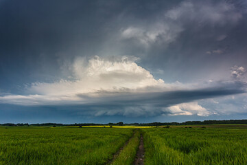 Fototapeta na wymiar Supercell storm clouds with hail and intence winds