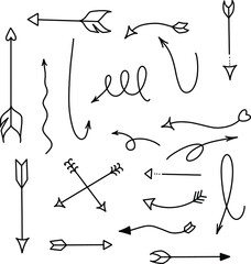 Arrow doodle set in paper art style. Cursor arrow icon set. Line art.