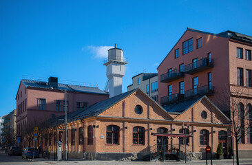 Old factory buildings at the district of Sundbyberg in Stockholm a winter day