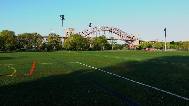 Pan View of Hell Gate Bridge
