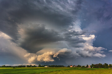 Supercell storm clouds with hail and intence winds