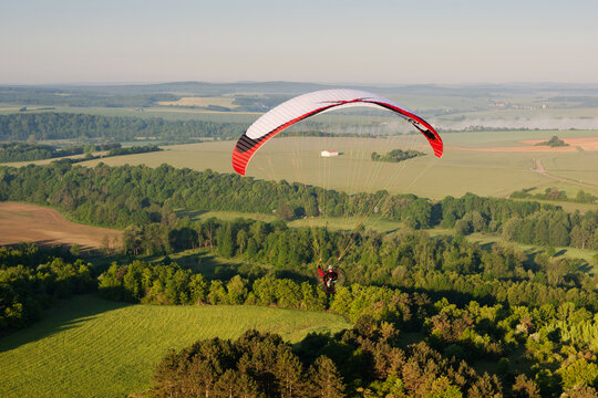 Bourgogne région seen from the sky by paramotor above the yonne, France