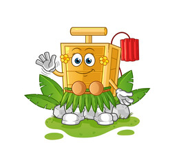 dynamite detonator hawaiian waving character. cartoon mascot vector