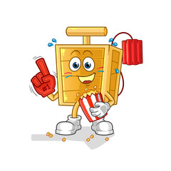 dynamite detonator fan with popcorn illustration. character vector