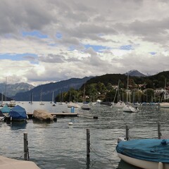 Fototapeta na wymiar Spiez Harbour in Switzerland