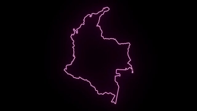 Neon Map of Colombia, Colombia outline, Animated close up map of Colombia