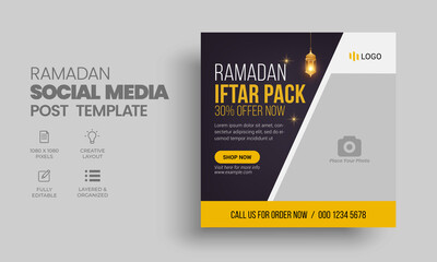 Ramadan restaurant food sale social media post and web banner template