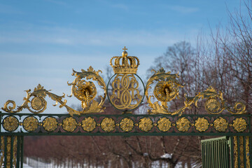 Royal ornament on a gate from the 1700s on the Drottningholm island in Stockholm