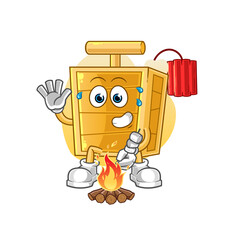 dynamite detonator roasting marshmallows. cartoon mascot vector