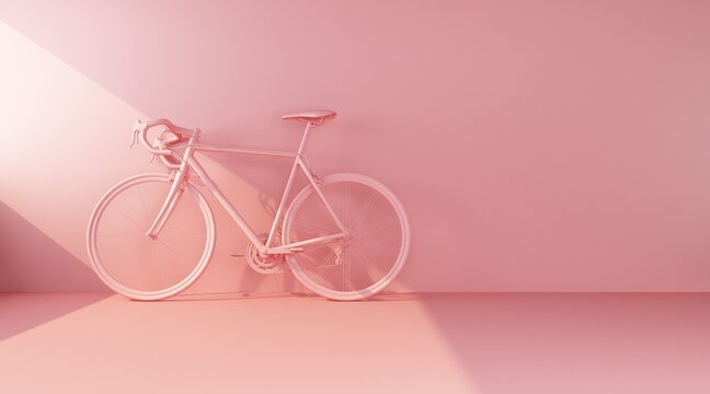pink bike on pink wall side view