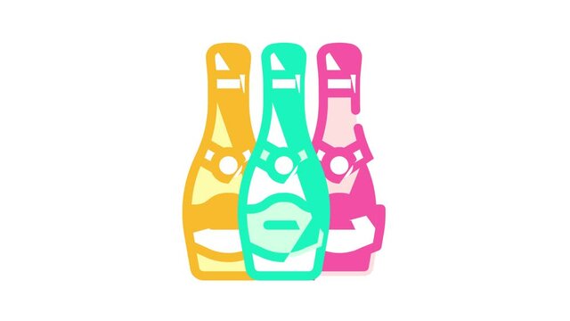 champagne bottles color icon animation