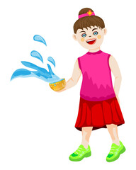 isolated girl with Water bowl on white background vector design