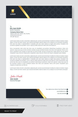 Business letterhead template, modern, professional with simple gold shape header, ready to print and editable text.