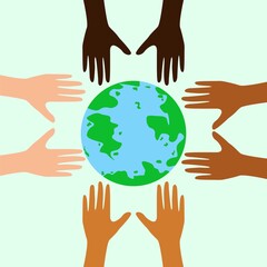 Earth day, great design for any purposes. Hands around the globe. Vector eco flyer. Eps 10