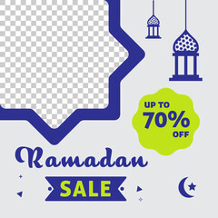 Ramadan sale social media post template banner, with lantern, moon element. Suitable for social media post and web internet ads. Editable vector illustration.
