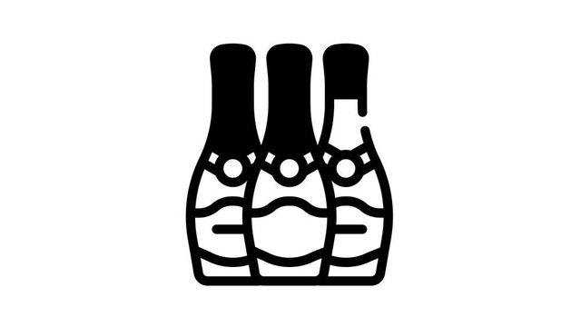 champagne bottles black icon animation