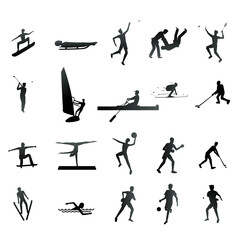 Set of sport and athlete silhouette icons. Vector illustration of sports activities.