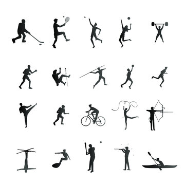 Set of sport and athlete silhouette icons. Vector illustration of sports activities.