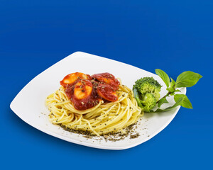 Spaghetti with tomato sauce sausage