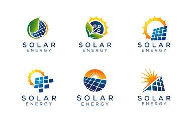 Sun Solar Energy Logo Design Template. Set of Green energy logos