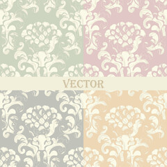 Set of vector damask patterns. Classic vintage damask ornament, royal victorian geometric seamless pattern for wallpaper, textile, packaging. Floral baroque pattern 