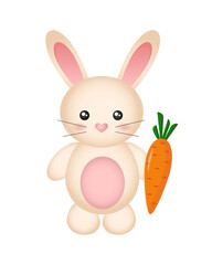Cute bunny with carrot isolated on white background. Vector illustration