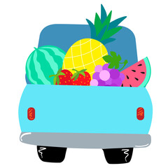Summer truck with fruit, vector illustration.