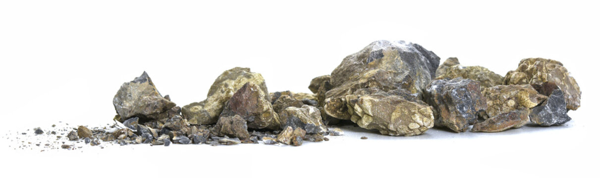 Crushed stones on white background