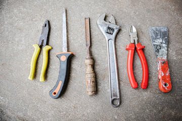 Variety of tools for a constructions worker background.
