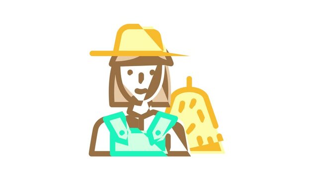 farmer woman job color icon animation