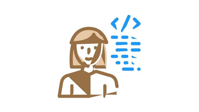 programmer woman job color icon animation