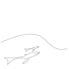 Whale animal line drawing, vector illustration