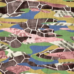 Fototapeta premium Seamless collage in camo shapes vivid montage. High quality illustration. Energetic young optimistic wavy curvy shapes filled with random patterns. Vibrant happy mood design for surface design print