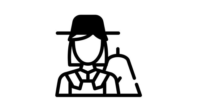 farmer woman job black icon animation