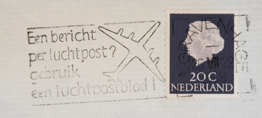 briefmarke stamp gestempelt used frankiert cancel vintage retro alt old slogan werbung niederlande...