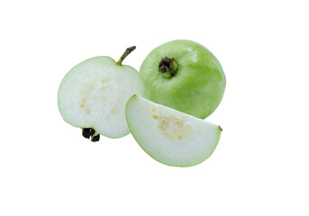 Thai guava fruits separate six on white background.