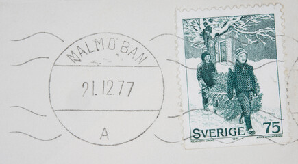briefmarke stamp gestempelt used frankiert cancel vintage retro alt old weihnachten winter schweden...