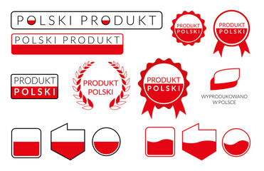 Fototapeta Wyprodukowano w Polsce PRODUKT POLSKI ikona symbol na opakowania, zestaw różnych znaków i logo. Wektor layout made in poland. obraz