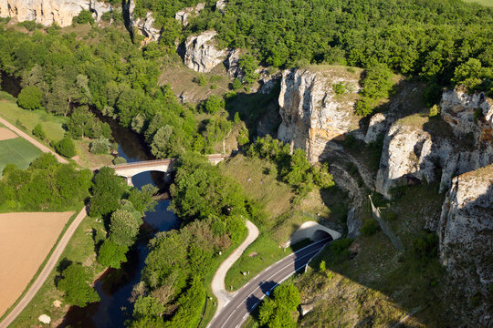 Aerial view of the caves of Saint-Moré in the Yonne department in Burgundy, France