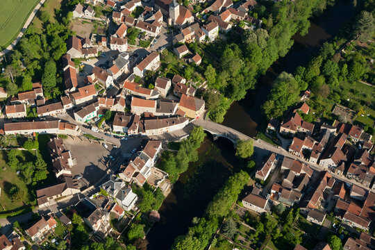 Arcy-sur-Cure seen from the sky, Yonne department in Bourgogne-Franche-comté région, France