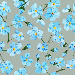 Seamless pattern with watercolor colors blue - forget-me-not