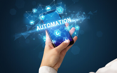 Hand using smartphone with technology concept