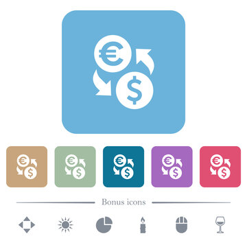 Dollar Euro money exchange rounded square flat icons