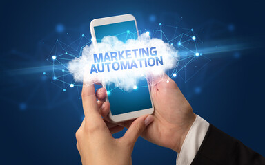 Hand using smartphone with cloud business concept