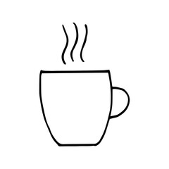 cup and steam icon. hot drink sketch hand drawn doodle style. vector, minimalism, monochrome. coffee, Tea.