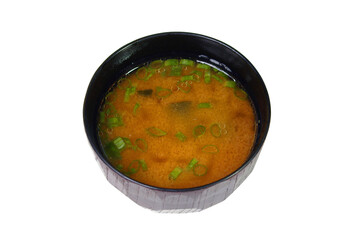 fish soup in a soup plate it is isolated on a white background the Japanese food