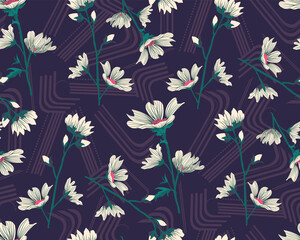 Fototapeta na wymiar seamless pattern with flowers and absract geometry shapes